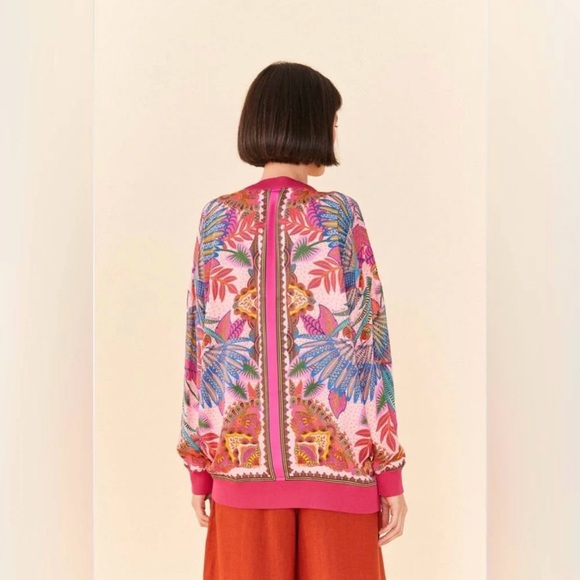 NWOT FARM Rio Macaw Scarf Pink Colorful Floral Cardigan XL - Picture 2 of 8